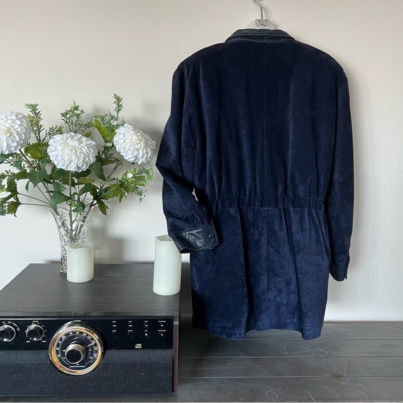 Lg navy leather and suede Danielle batwing heavy fall jacket - Picture 2 of 9